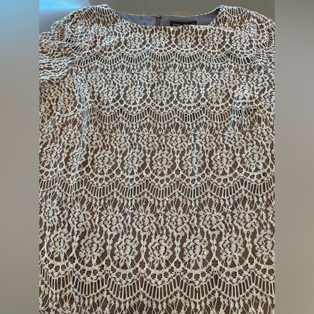 BRAND NEW WITH TAG! Jessica Howard Cream & Brown Lace Sheath Dress Size 14W - Picture 13 of 14